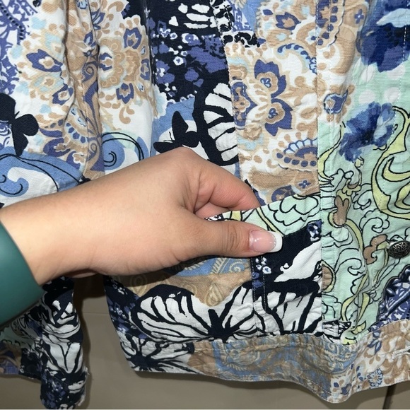 Christopher & Banks Abstract Blue Print Denim Jean Jacket Size Medium - Picture 12 of 14